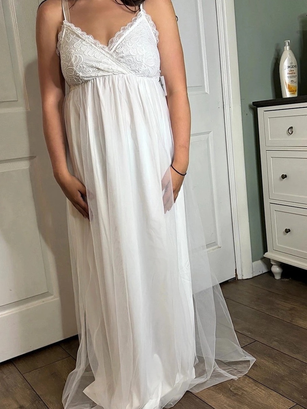 White Lace Bodice Maxi Dress New - Size Medium